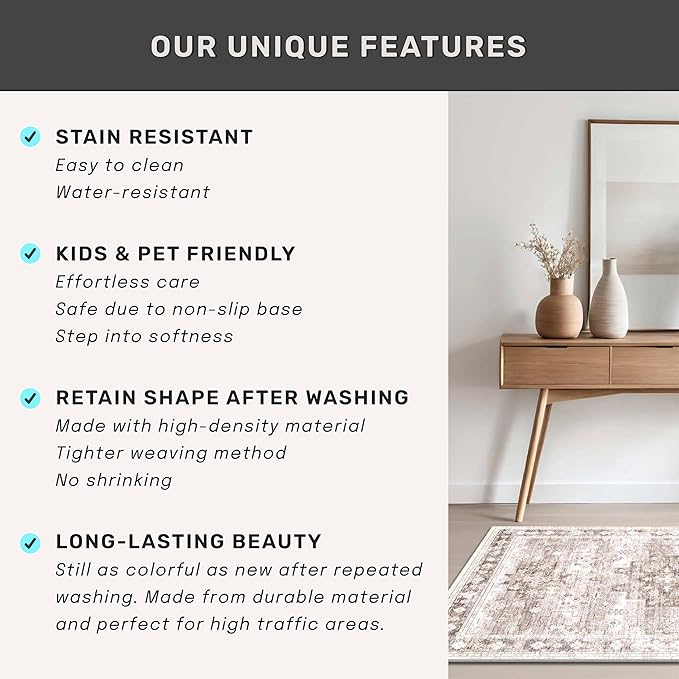 Washable Neutral Farmhouse Large Entryway Rug, 3x6 Area Rugs - Image 7