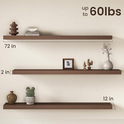 Fun Memories 72 Inch Floating Shelves, 12 Inch Deep Wall Shelf - Image 3