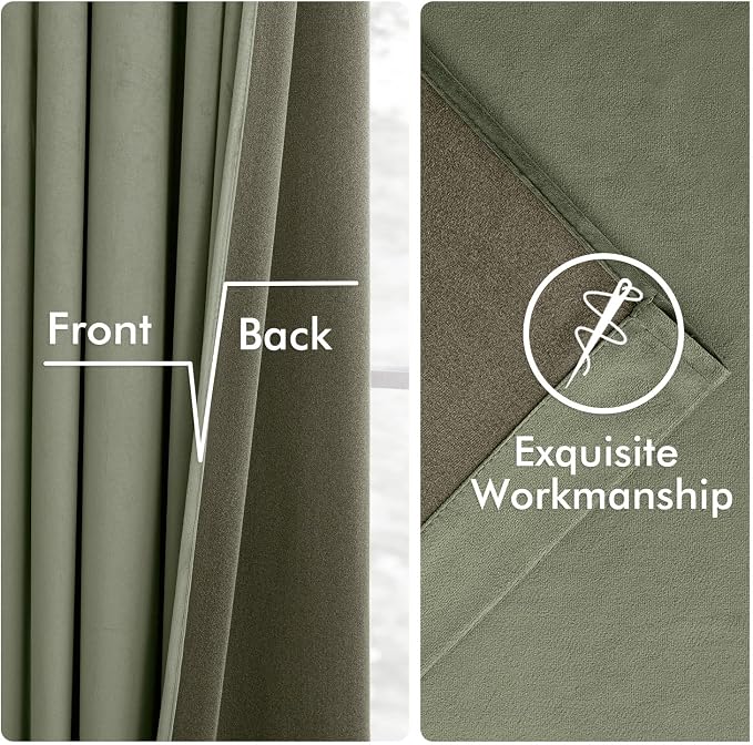 MIULEE Velvet Curtains 50W x 90L 2 Panels Sage Green Blackout Curtains | Luxury - Image 6