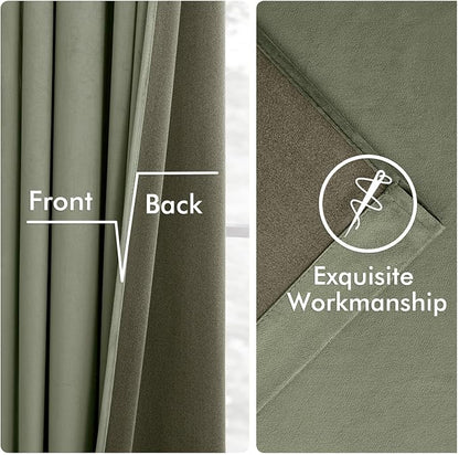 MIULEE Velvet Curtains 50W x 84L 2 Panels Sage Green Blackout Curtains | Luxury - Image 6
