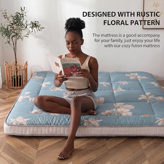 MAXYOYO Floral Printed Futon Mattress, Japanese Floor Mattress Quilted Mattress - Image 8