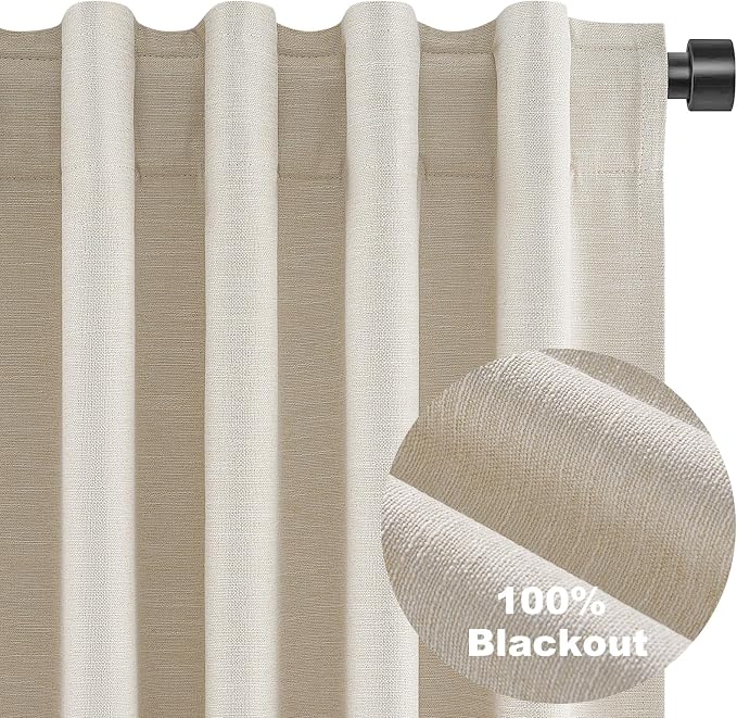 Topfinel 95 Inch Curtains Linen Blackout Curtains 2 Panel Set 100% Blackout - Image 9