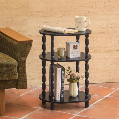 MaxSmeo Black Side Table, 3-Tier Small Oval End Table, Modern Night Stand Wood - Image 8