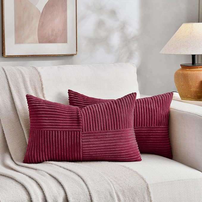 Fancy Homi 2 Packs Burgundy Lumbar Decorative Throw Pillow Covers 16x32 Inch - Image 5