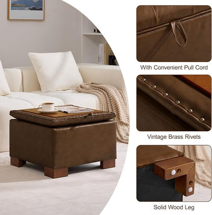 WUTUTUEE 24" Faux Leather Square Storage Ottoman - Image 5