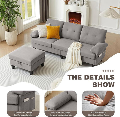 84" Convertible Sectional Sofa, Deep 3-Seat L Shaped Sectional Couch - Image 4