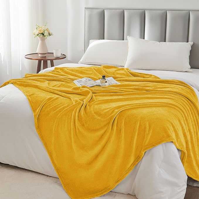 BEDELITE Fleece Blanket Soft Plush Twin Size Blanket Yellow 60"x80" | Ultra - Image 6