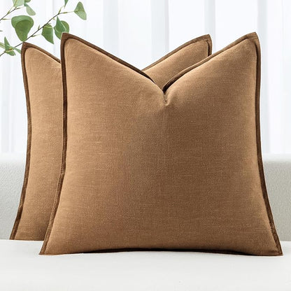 MIULEE Decorative Linen Pillow Covers 18x18 Inch Brown | Boho Farmhouse​ ​Fall by MIULEE