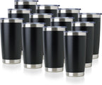 DOMICARE 20oz Stainless Steel Tumbler Bulk with Lid, Double Wall Vacuum Insulated Travel Mug, Powder Coated Coffee Cup, Powder Black, 12 Pack