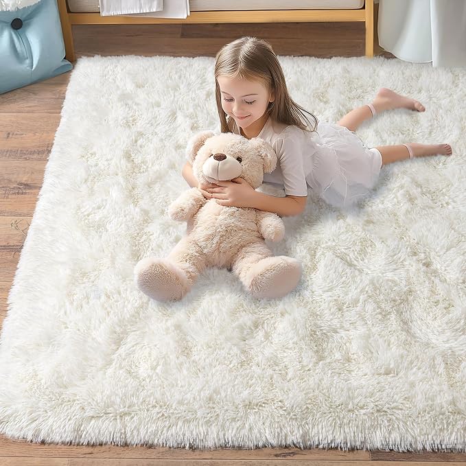 Large Area Rug for Living Room 10x14, Fluffy Shag Rug, Cream White | Modern - Image 7