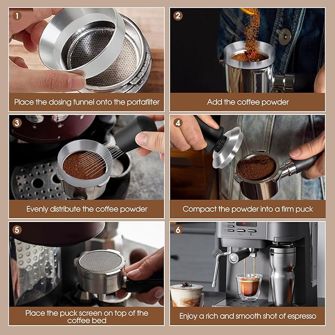 54mm Espresso Accessories Kit, Spring Loaded Calibrated Tamper, WDT Tool and Dosing Funnel Set Fits Espresso Coffee Machines and 54 mm Portafilters