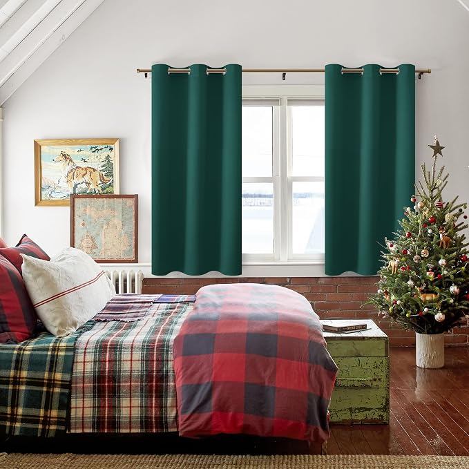 Blackout Curtains for Bedroom, Hunter Green, 42 x 45 Inch, 2 Panels | Thermal - Image 6
