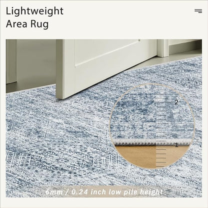 Soalmost 5x7 Area Rugs Blue Low Pile Washable Trendy Faded Style Rug | Vintage - Image 6