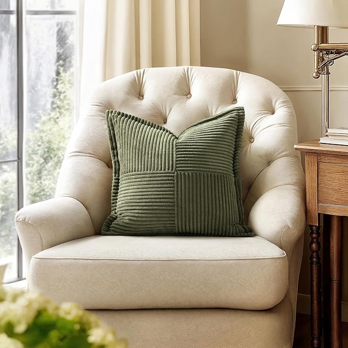 MIULEE Olive Green Corduroy Decorative Euro Sham Pillow Covers 24x24 Inch - Image 4
