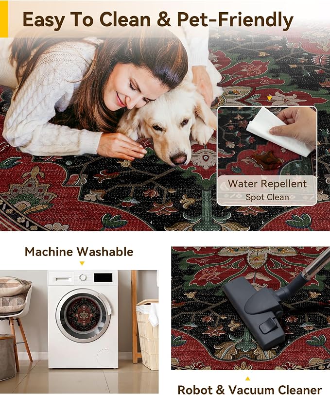 RELEANY Washable Area Rug, Round 6ft, Water Repellent, Pet Friendly, Vintage - Image 5