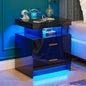 WOOVIVS Night Stand with Light, High Gloss Nightstand with USB/Wireless by WOOVIVS