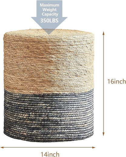 Wimarsbon Round Pouf Ottomans, Handwoven Natural Water Hyacinth Seagrass Pouffe - Image 3