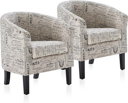 BELLEZE Accent Barrel Chair Set of 2, Linen Round Chair Club Tub Sofa Corner by BELLEZE