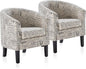 BELLEZE Accent Barrel Chair Set of 2, Linen Round Chair Club Tub Sofa Corner by BELLEZE
