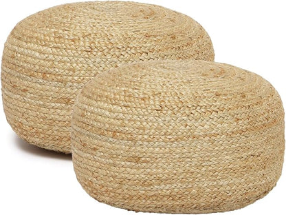 · REDEARTH · Jute Circular Low Pouf Ottoman by REDEARTH