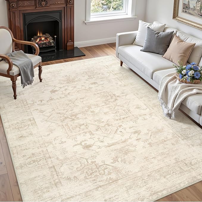 6x9 Area Rugs Living Room: Bedroom Washable Carpet Beige/Brown | Large Vintage - Image 3