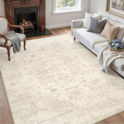 4x6 Area Rugs Living Room: Bedroom Washable Carpet Beige/Brown | Large Vintage - Image 3