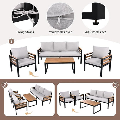 VilroCaz 4-Piece Outdoor Patio Furniture Sectional Sofa Set - Image 4