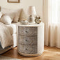 HOMPUS Round End Table with Carved Floral Pattern, Vintage Nightstand w 3 by HOMPUS