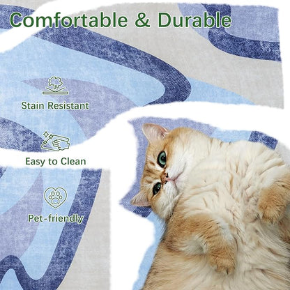 Area Rug 4x6 Blue Rug Washable Rugs Non Slip Low Pile Small Carpet - Image 3