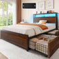 Rolanstar Twin Bed Frame with 4 Storage Drawers, Charging Station and LED Lights by Rolanstar