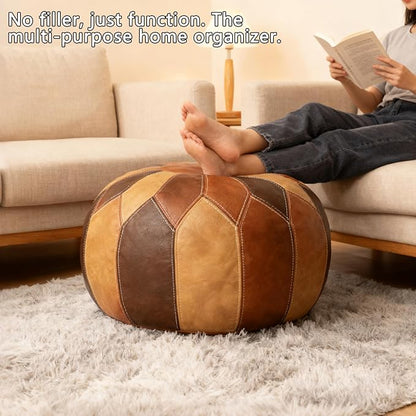 Thgonwid Unstuffed Moroccan Faux Leather Pouf Ottoman - Image 4