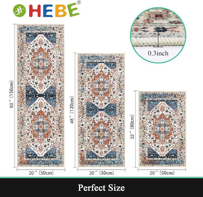 HEBE Boho Kitchen Rugs Set of 3, Non Slip Washable Kitchen Mats - Image 2