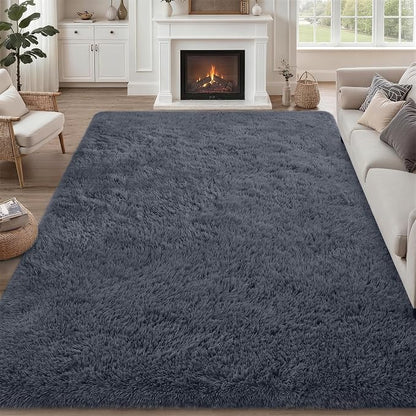 8x10 Area Rug Living Room Bedroom: Fluffy Plush Shag Carpet Grey | by Luxturiy