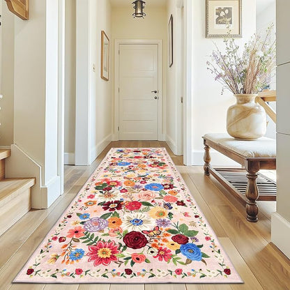 Blush Floral Hallway Runner Rug 3x7 by WelcometoBabovid
