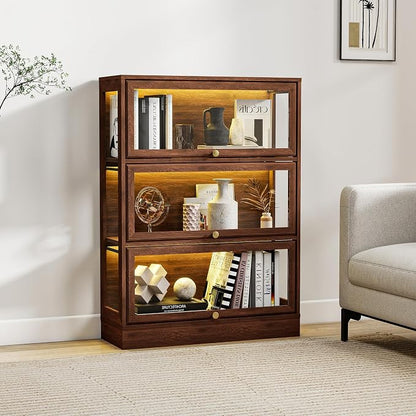Display Cabinet with Acrylic Glass Doors, 3-Tiers Curio Cabinet with LED - Image 3