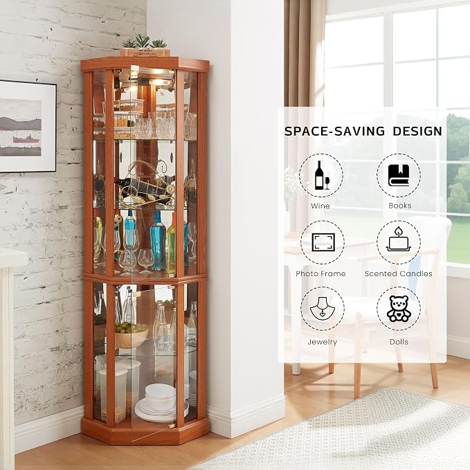 Corner Curio Cabinet, Light Bulb Inclued, Wine Bar China Cabinet - Image 3