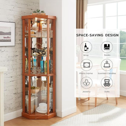 Corner Curio Cabinet, Light Bulb Inclued, Wine Bar China Cabinet - Image 3