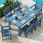SERWALL HDPE Dining Set for 6: 1 Umbrella Hole Table, 4 Armless + 2 Armchairs. by SERWALL