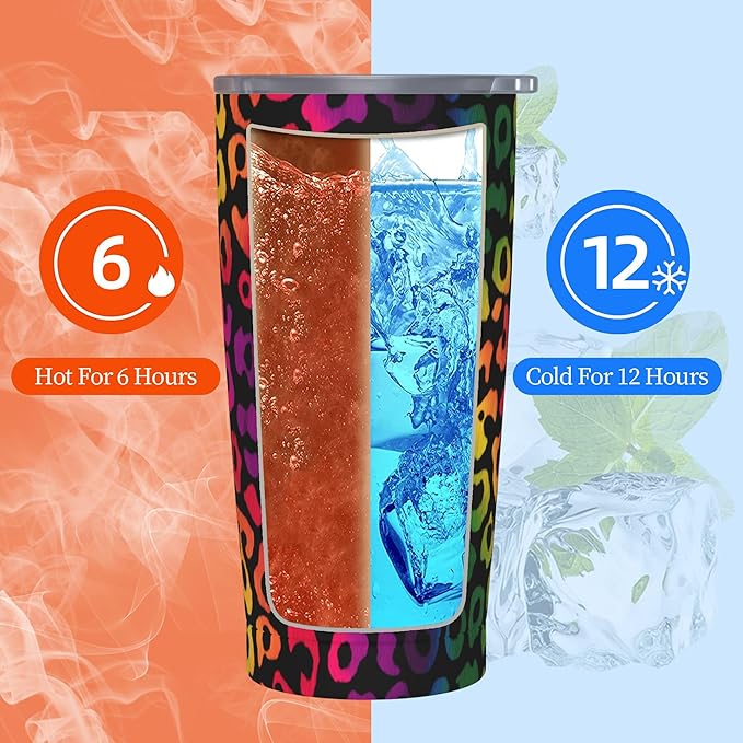 Leopard Print Tumbler with Lid and Straw 20oz Coffee Tumblers Leakproof Stainless Steel Travel Mug Vacuum Insulated Cup for Iced and Hot