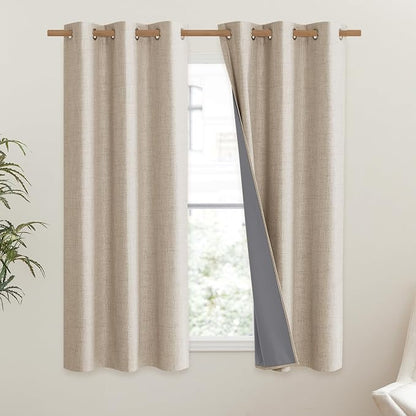 NICETOWN Cream 100% Blackout Linen Curtains 45 inch Long Burg - Image 2