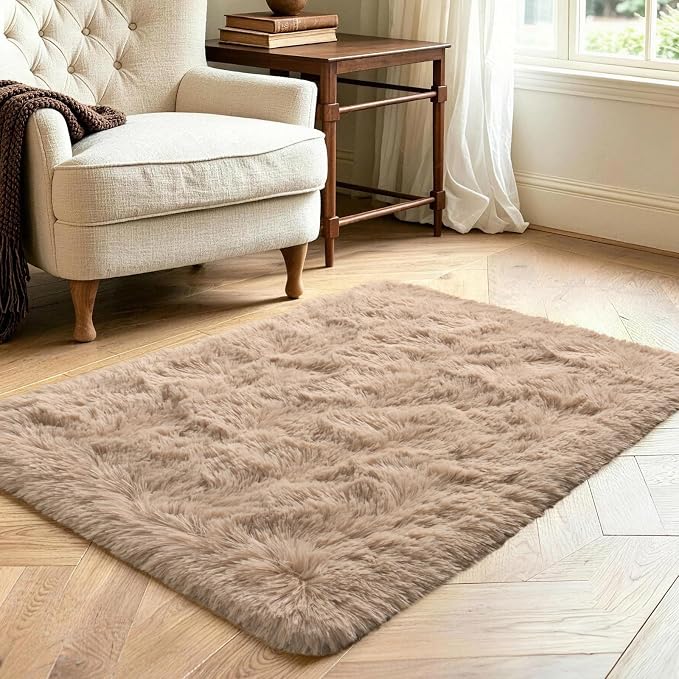 2x3 Beige Fluffy Soft Area Rug Non-Slip - Image 3
