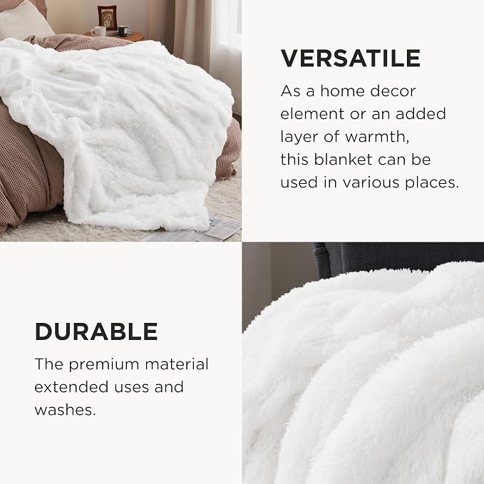 Bedsure GentleSoft Fluffy White Blankets Queen Size - Image 4