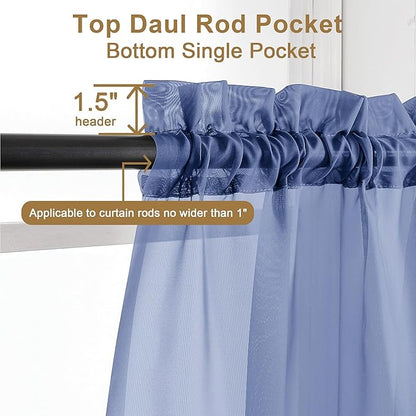 Chyhomenyc Royal Blue Sheer Curtains 96 inches Long 2 Panels, Light Filtering - Image 2