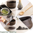 Matcha Whisk Set, Matcha Bowl with Spout and Coaster, Matcha Whisk and Holder, Sifter, Scoop, Spoon, Cleaning Brush - 10 Pcs Complete Ceramic Matcha Kit