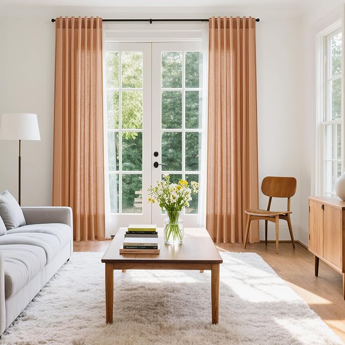 Peach Quartz Curtains 90 Inches Long 2 Panel Set Back Tab Rod Pocket Linen - Image 7