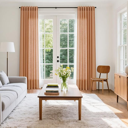 Peach Quartz Curtains 90 Inches Long 2 Panel Set Back Tab Rod Pocket Linen - Image 7