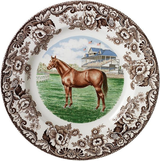 Spode Woodland Thoroughbred Horse 10.5" Dinner Plate - Fine Earthenware, Dishwasher & Microwave Safe, Made in England - Seasonal Dinnerware for Holiday Table Settings, Warm Oven Safe to 225°F