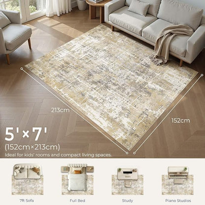 DMOYEST Area Rug Living Room Rugs 5x7 Washable Abstract Carpet | Neutral Modern - Image 2