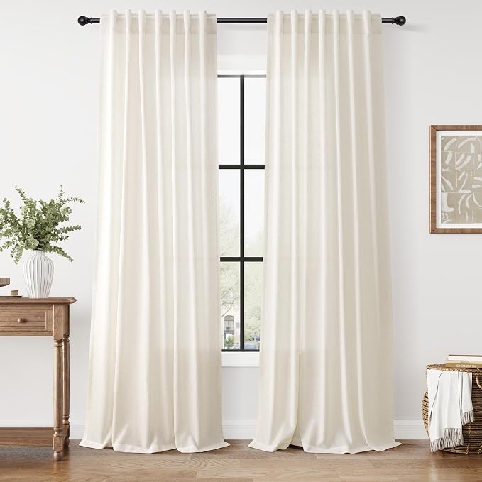 Modern Linen Curtains for Living Room 120 Inches Long Light Filtering Semi by Nanspring