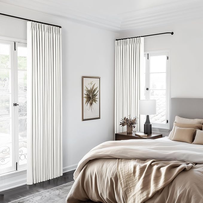 Pinch Pleat 100% Blackout Curtains 86 Inch Length 2 Panels Set | Beige White - Image 9
